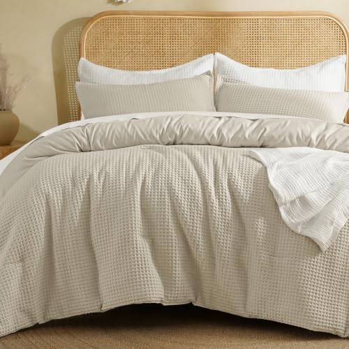 California King Linen Comforter Set with Waffle Weave - Summer Breathable Bedding