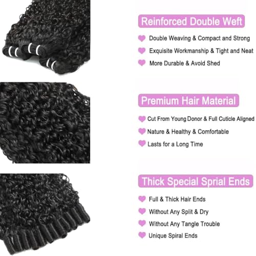 Burmese Curly Human Hair Bundles 16 Inch - 12A Virgin Water Curl, Natural Black, Double Weft, Spiral Ends - Variation of THIS listing