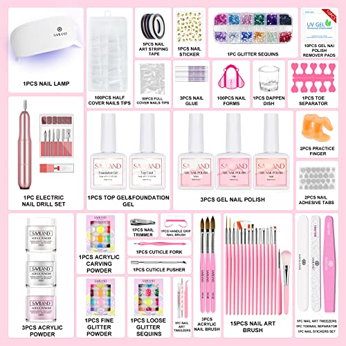 SAVILAND Acrylic Nail Kit ? Nails Kit Acrylic Set with Nail Drill Brushes Gel Polish Clear Nails Tips Nail Art Tools Nail Stuff for Starters DIY Christmas Gift