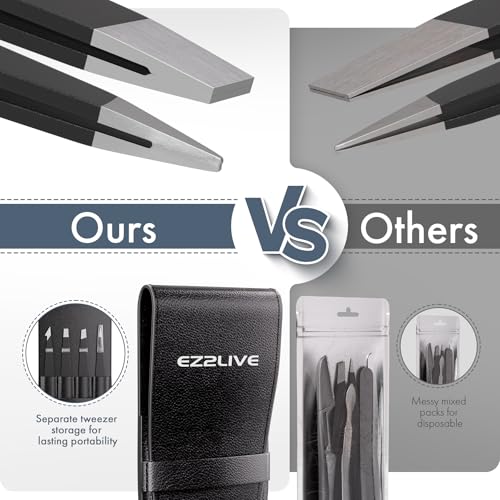 Tweezers for Women Facial Hair, Slant & Pointed Tweezers for Eyebrows, Ingrown Hair, Splinter Removal, Precision 4 Pack Tweezer Set, Stainless Steel Eyebrow Tweezers for Men and Women, Black