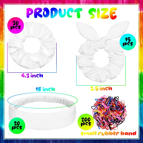 White Cotton Tie Dye Hair Scrunchies & Headbands Bulk Kit - 65 Pcs for DIY & Craft
