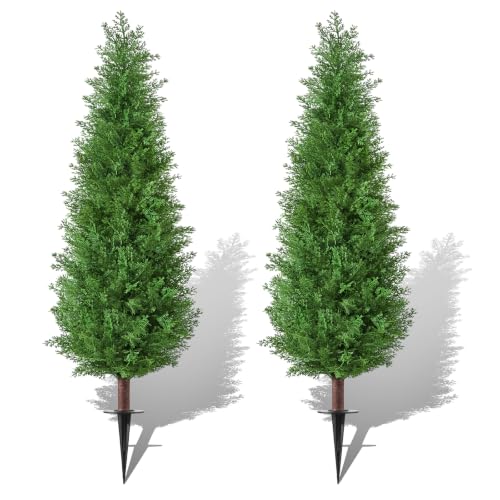 4FT Artificial Cedar Topiary Tree with Ground Spike - Realistic Fake Plant for Indoor & Outdoor Decor