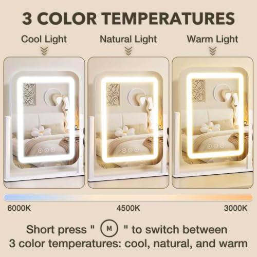 White 13.9"×12" Lighted Makeup Mirror with LED Lights & Touch Control