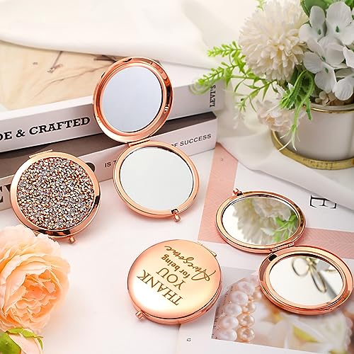 Kathfly 10 Pcs Thank You Gifts for Christmas Thanksgiving Women Mom Inspirational Compact Mirror Employee Appreciation Gifts Motivational Magnifying Pocket Mirror for Teachers(Rose Gold)