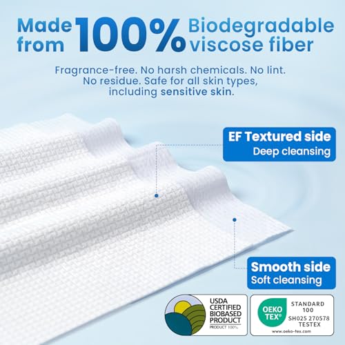 Borje Face Towels XL, Disposable Face Towel 10" x 12", 100 Count (2 Packs of 50), 100% USDA Biobased Facial Towelettes, Ultra Soft & Thick Makeup Remover Dry Wipes for Women Cleansing