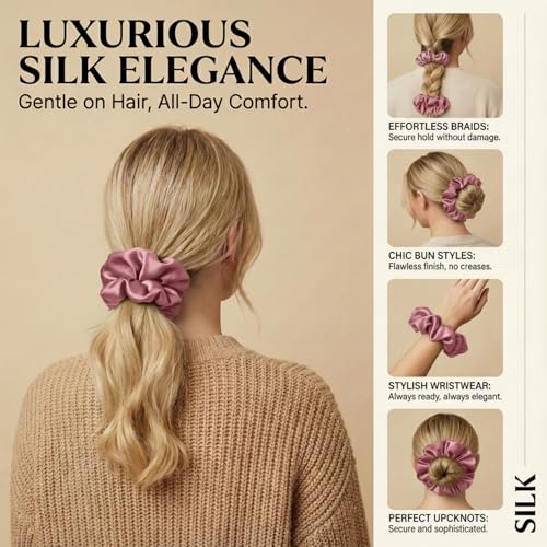 Oversized Mulberry Silk Pillow Scrunchie Air - Dusty Rose, 1Pc - No Crease Hair Tie