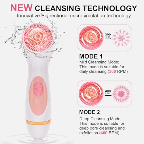 DotPet 3-in-1 Electric Facial Cleansing Brush - Pink, Waterproof Rechargeable Skin Care Device for Sensitive & Oily Skin
