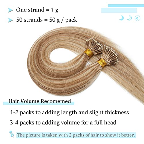 SEGO Nano Tip Hair Extensions 16 Inch Golden Brown & Bleach Blonde, 50g Pack