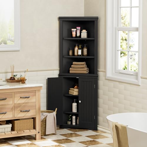 YESHOMY Corner Cabinet with Doors Dark Black - Storage Cupboard with Adjustable Shelves