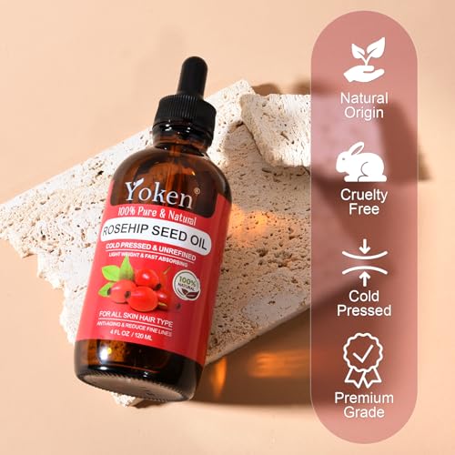 Organic Vitamin E Oil & Rosehip Seed Oil,100% Pure Oil for Skin,Scars and Face Care