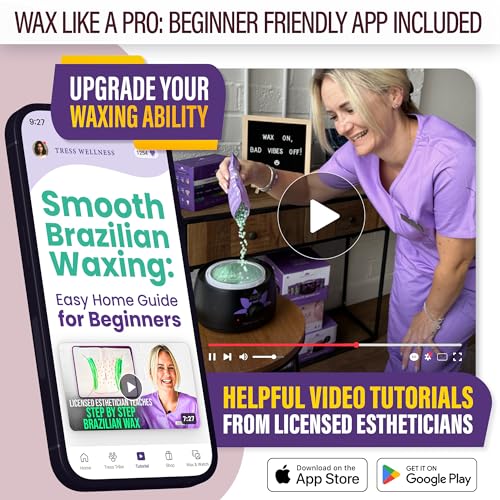 Tress Wellness Waxing Kit for Sensitive Skin ? Safe for Face & Skin, Prep & Aftercare Spray, Easy to Use ? At-Home Kit for Face, Bikini, Brazilian & Full Body - Digital Display, Pink