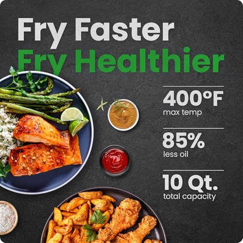 10 Quart Family Size Digital Air Fryer with Rotisserie & 17 Presets - Black