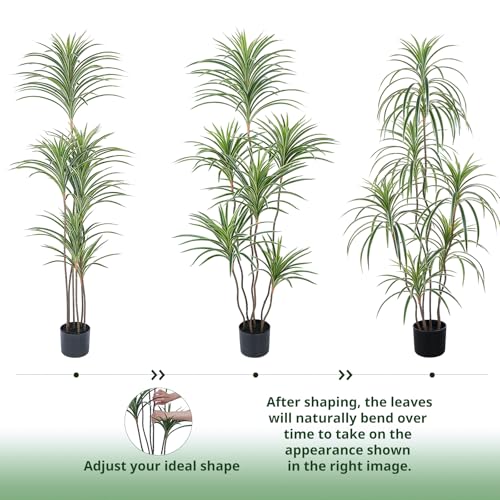 5 ft Artificial Dracaena Tree - Fine-Leaved Dracaena Indoor Tall Faux Plant in Pot (YEPDIN, 5ft)