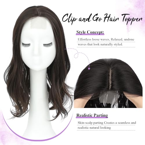18 Inch Dark Brown Synthetic Hair Topper for Women, Volume & Coverage