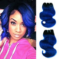 FASHION LINE 8" Human Hair Extensions Ombre Blue 4 Bundles, Brazilian Virgin Body Wave