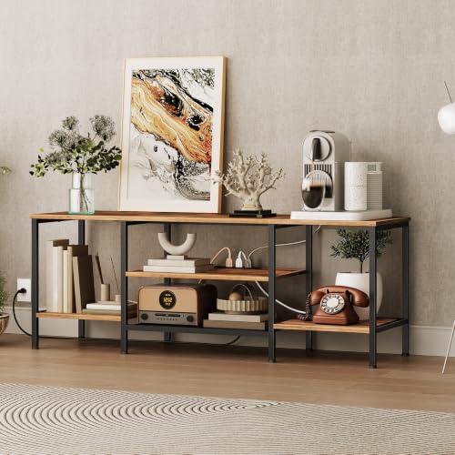 55 Inch TV Stand with Power Outlets, Rustic Brown & Black Entertainment Center