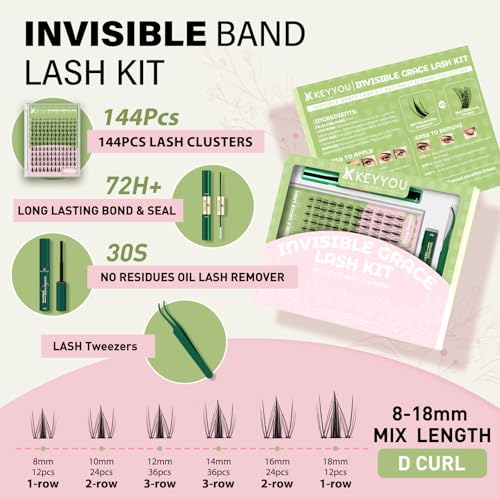 KEYYOU Fairy Lash Clusters Kit Wispy Natural Eyelash Extensions - D-8-18 Mix Variation