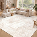 8x10 Beige/Brown Vintage Rug - Washable Large Living Room Floor Carpet with Non-Slip Backing