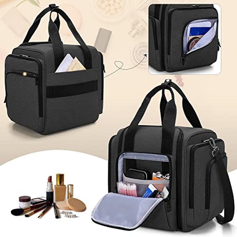 BAFASO Travel Makeup Bag with 4 Inner Removable Pouches, Multifunctional Hair Bag Cosmetic Bag Holds Makup/Hair Supplies (Patent Pending), Black