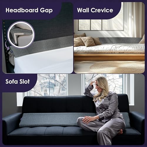 XetraDesign Grey King Bed Wedge Pillow for Headboard Gap Up to 7in – 4-in-1 Support & Corner Filler