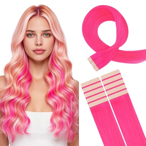 Hotbanana Pink Hair Extensions Tape in Hair 18 Inch 10pcs - C Hot Pink