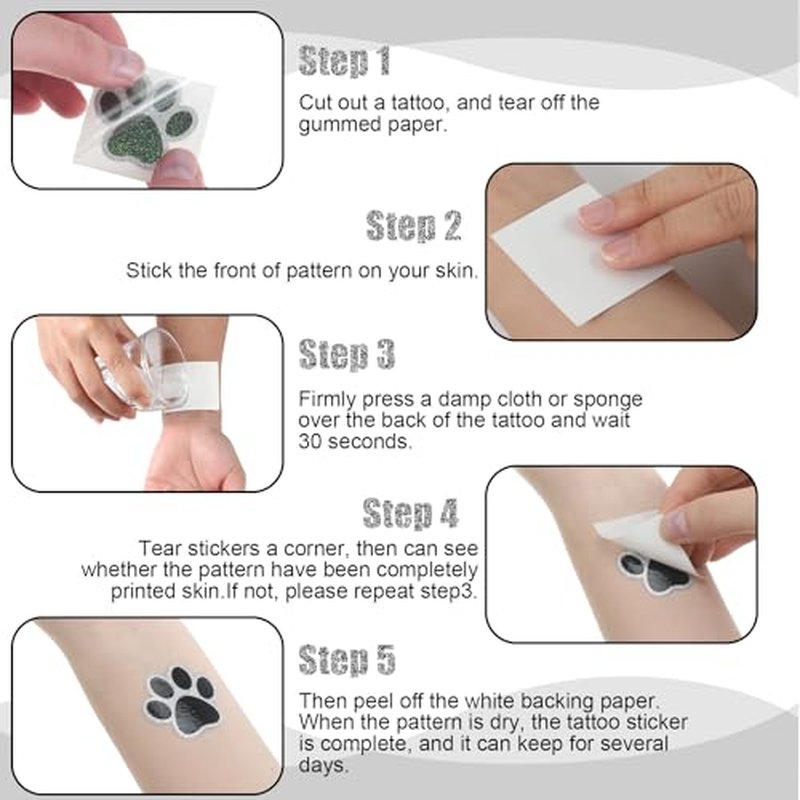 Blulu 25 Sheets 200 Pcs Glitter Paw Print Tattoos Temporary Glitter Dog Paw Print Face Tattoos Dog Stickers Removable for Cheer Patrol Women Face Body Arm House Party Supplies(Black)