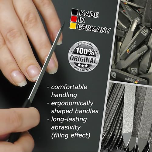 German Sapphire Nail File Set 10 Pieces with 1 3-Way Buffer – Precision Nail Care, Made in Germany (Variation: 10 Files + 1 Buffer)