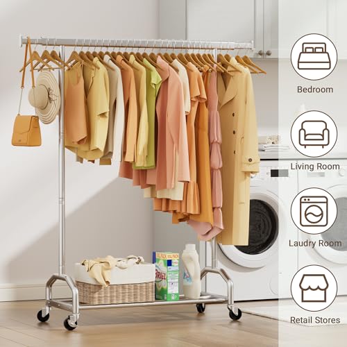 SpaceHidden 65-Inch Chrome Heavy Duty Rolling Clothes Rack, Supports 380 lbs