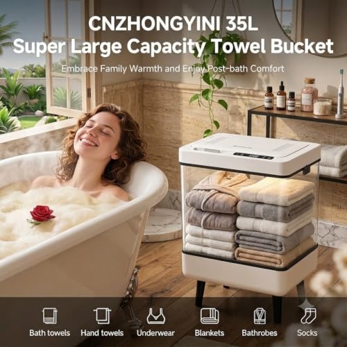 CNZHONGYINI 35L Black-White Foldable Towel Warmer with Rapid Heating & Aromatherapy
