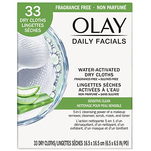Unscented Olay Daily Gentle 5-in-1 Water Activated Cleansing Cloths - 33 Count (Pack of 2)