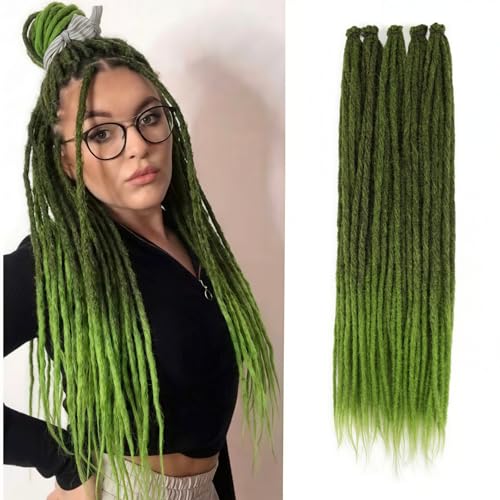 Forest Moss Green Ombre Dreadlock Extensions 24 Inch, 50 Strands - Single Ended