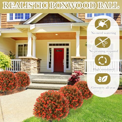 Fall Orange Topiary Boxwood Ball Tree 27 Inch - Pack of 2, Outdoor & Indoor Decor