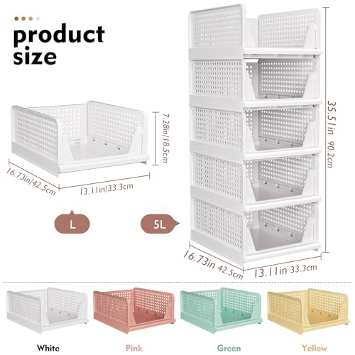 SNSLXH Pink 5 Pack Stackable Closet Organizer Bins - Foldable Storage Containers