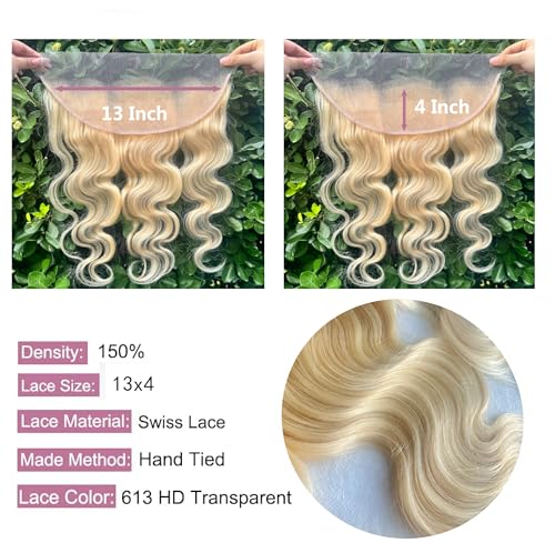 613 Blonde 13x4 HD Lace Closure Human Hair Body Wave 14 Inch - Free Part Natural Hairline