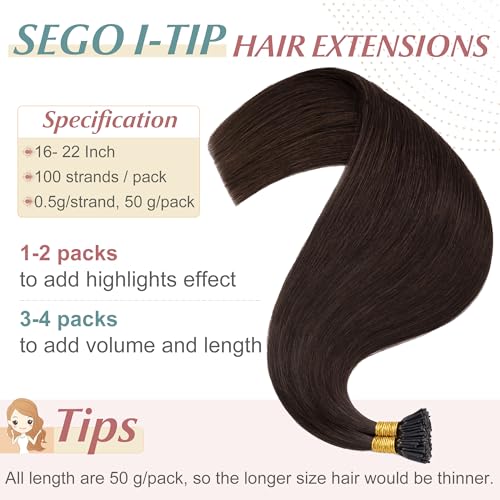 Human Hair I Tip Extensions 16 Inch Dark Brown Keratin Pre Bonded Micro Beads Set