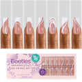 Beetles French Tip Press on Nails Long Square, 15 Sizes Soft Gel Nail Tips Jelly Brown 7 Styles Pre-Designed 4 in 1 Fake Nails Natural Look False Nail Tips for Nail Extensions Nail Art Gifts for Girls