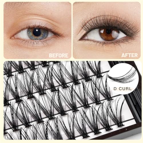 Short Lash Clusters Natural Cluster Eyelash Extensions 8-10-12MM Clear Band Cluster Lashes Extensions Wispy Individual Lashes CC-Curly Eyelash Clusters Pesta?as Postizas Naturales 144Pcs DIY Lashes