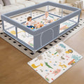 Baby Playpen with Mat 65 x 50 Inch - Indoor & Outdoor Toddler Play Yard, Skin-Friendly Fabric, Grey (Variation: With Mat)