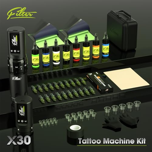 Filter Tattoo Machine Kit with 7 Stroke Settings, 1600mAh Battery & 20 Needles