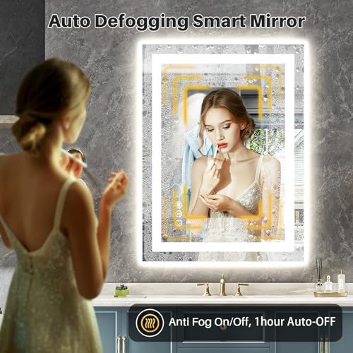 Backlit & Front Lit 24x32 Inch LED Bathroom Mirror - Anti-Fog Wall Vanity with Adjustable Lighting & Memory