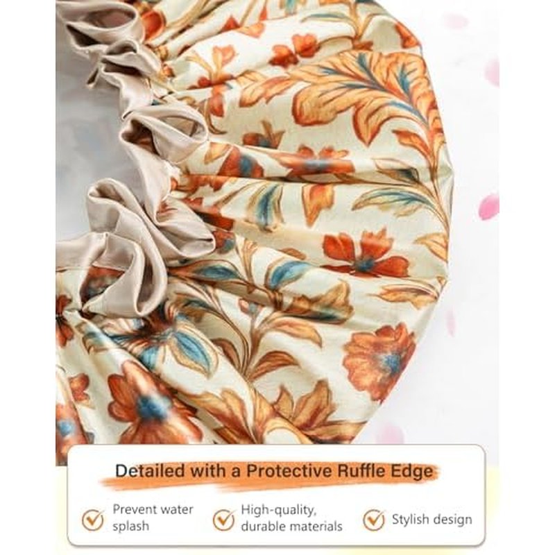mikimini Large Shower Cap for Women Reusable Waterproof, Extra Large Hair Cap with Adjustable Elastic Band and Vibrant Floral Print, XL Bath Cap for Long Hair & Short Hair