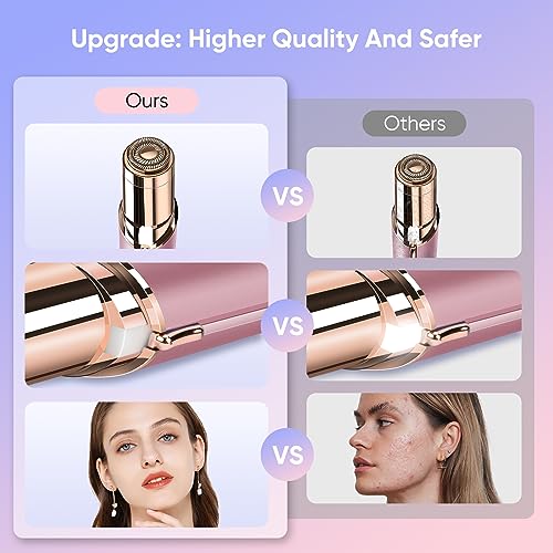 Facial Hair Remover for Women- as Seen on TV Painless Face Shaver -Mini Hair Remover, Electric Razor Shaver Portable Bikini Epilator for Lips, Chin, Armpit, Peach Fuzz, Fingers, Neck, Cheek(Rose Gold)