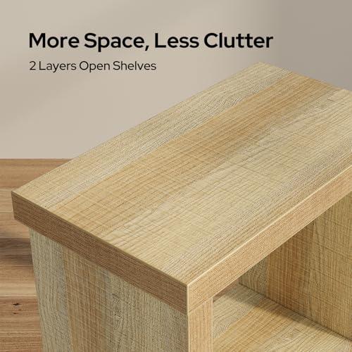 Natural End Tables Set of 2 - Narrow Side Tables with Storage Shelves