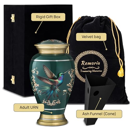 Remoria Large Green Hummingbird Cremation Urn for Adults - Aluminum Memorial Container