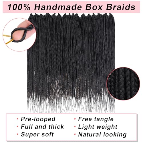 XTREND 8 Packs 24 Inch Box Braids Crochet Hair Pre-Looped Knotless Medium 3X 144 Strands Black (1B#)