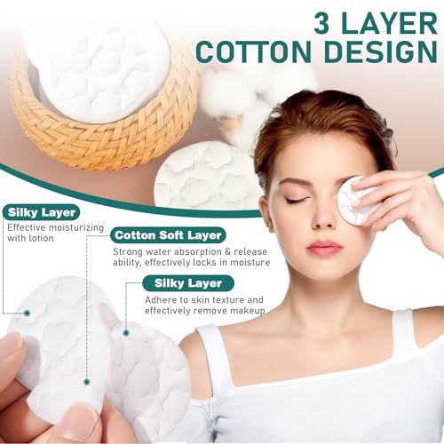Premium Cotton Rounds for Face, 800 Count Makeup Remover Pads,100% Pure & Natural Facial Cleansing Round Pads for Makeup Removal, Nail Polish Remover (Green-8PCS)