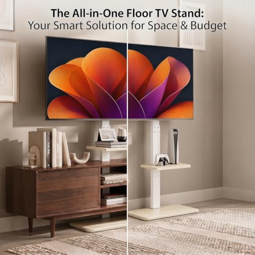 Floor TV Stand with Power Outlet for 32-75 Inch TVs Up to 110 lbs - Height Adjustable & Swivel