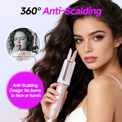 Automatic Curling Iron 1.25" Rotating Wand Pink 4 Temp Ionic Ceramic Safety