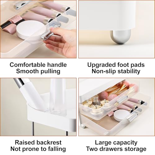 DASITON 4 Tiers Makeup Organizer, 2 Drawers Large Cosmetic Organizers for Vanity Bathroom Countertop, Bathroom Organizers and Storage for Skincare, Cosmetic, Perfume, Dresser Organizer (White+Clear)