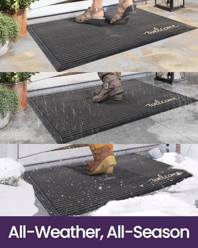 Welcome Grey Front Door Mat 48x72 Rubber Entry Doormat - Outside Entrance